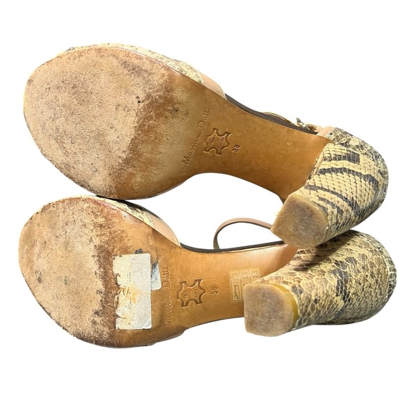Massimo Dutti Snake Print Sandals 38 Ankle Strap Block Heel Peep Toe 4.25" Heel - Picture 9 of 12